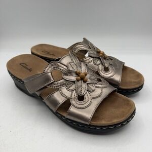 Clarks Lexi Basil Sandals Womens Sz 10 M Pewter Slip On Comfort Slides Strappy